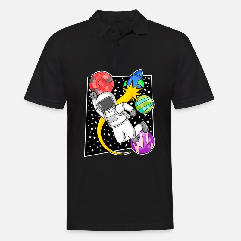 Astronaute dans l’espace avec fusée - Polo Homme - noir