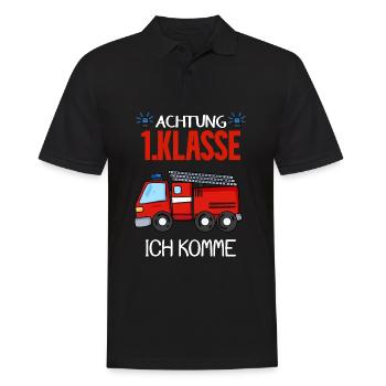 Einschulung 1 Klasse Feuerwehr Schulkind - Männer Poloshirt - Schwarz - Vorne - Kai (181cm)