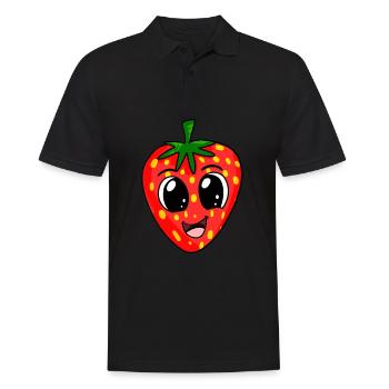 Erdbeere - Männer Poloshirt - Schwarz - Vorne - Kai (181cm)