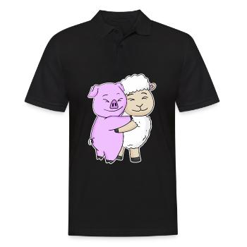 Pig and sheep cuddle cute animals - Men's Polo Shirt - black - Front - Kai (181cm)