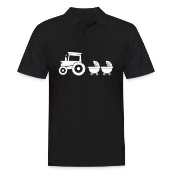 Traktor mit Babywagen - Zwillinge - Männer Poloshirt - Schwarz - Vorne - Kai (181cm)