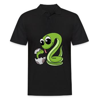 Schlange mit Baby Schlange - Männer Poloshirt - Schwarz - Vorne - Kai (181cm)