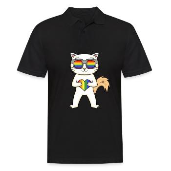 Chat LGBT Turc Angora Arc-en-ciel - Polo Homme - noir - Devant - Kai (181cm)