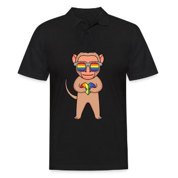 LGBT Tier Affe Makaken Regenbogen - Männer Poloshirt - Schwarz - Vorne - Kai (181cm)