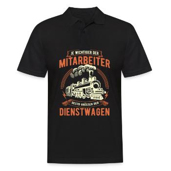 Je wichtiger der Mitarbeiter desto größer der Zug - Männer Poloshirt - Schwarz - Vorne - Kai (181cm)