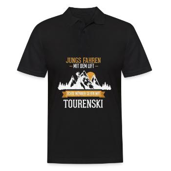 Jungs fahren mit dem Lift - echte Männer Tourenski - Männer Poloshirt - Schwarz - Vorne - Kai (181cm)