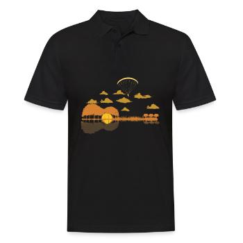Guitarist guitar paraglider aviator sunset art - Men's Polo Shirt - black - Front - Kai (181cm)