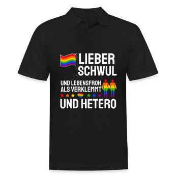 Lieber Schwul Und Lebensfroh Als Verklemmt Hetero - Männer Poloshirt - Schwarz - Vorne - Kai (181cm)