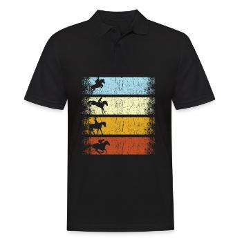 Retro Vintage Pferde Reiter Reiterin Reitsport - Männer Poloshirt - Schwarz - Vorne - Kai (181cm)