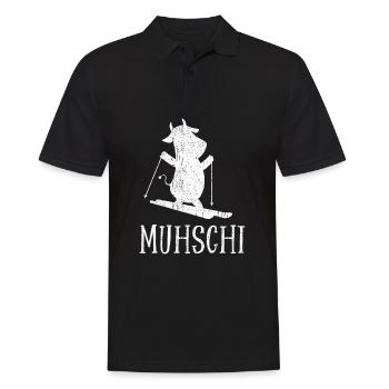 Muhschi Kuh auf Ski Skifahrer Spaß Geschenk - Männer Poloshirt - Schwarz - Vorne - Kai (181cm)