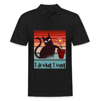Je fais ce que je veux. Drôle de pot de fleurs de chat - Polo Homme - noir - Devant - Kai (181cm)
