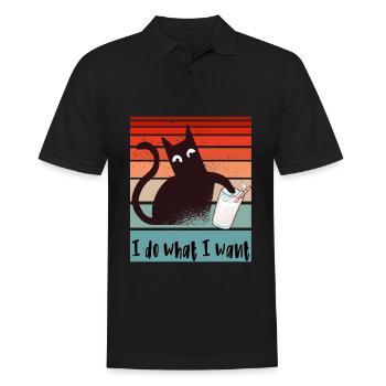 Je fais ce que je veux. Drôle de verre de lait de chat - Polo Homme - noir - Devant - Kai (181cm)
