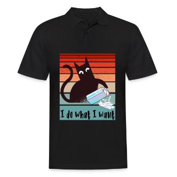 Je fais ce que je veux. Drôles de cartons de lait de chat - Polo Homme - noir - Devant - Kai (181cm)