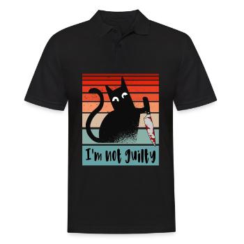 Ich bin unschuldig, Katze mit blutigem Messer - Männer Poloshirt - Schwarz - Vorne - Kai (181cm)