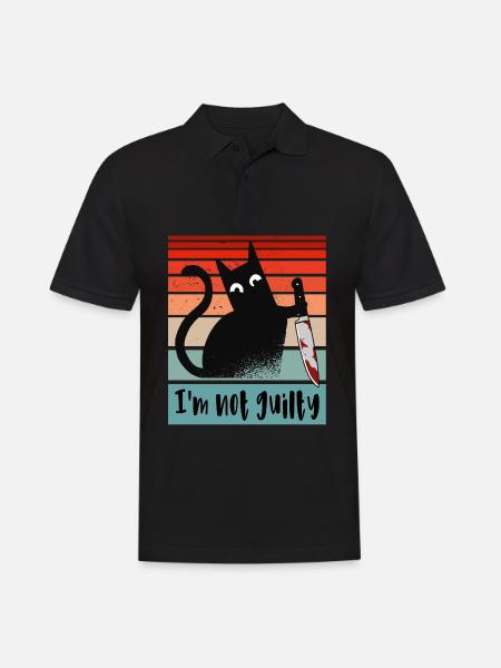 Ik ben onschuldig, kat met bebloed mes - Mannen poloshirt - zwart