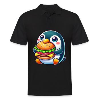 mignon pingouin burger dessin animé restauration rapide - Polo Homme - noir - Devant - Kai (181cm)