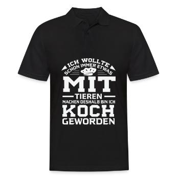 Lustiges Koch Geschenk KOCH - MACH WAS MIT TIEREN - Männer Poloshirt - Schwarz - Vorne - Kai (181cm)