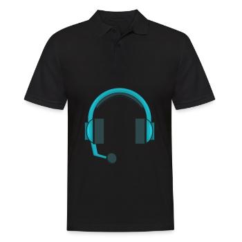 Joueur de centre d'appel avec casque - Polo Homme - noir - Devant - Kai (181cm)