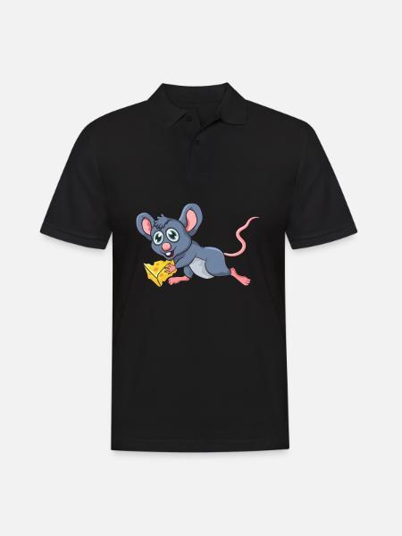 Maus mit Käse - Männer Poloshirt - Schwarz