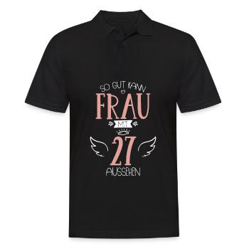 27. Geburtstag Frau wird 27 Jahre - Männer Poloshirt - Schwarz - Vorne - Kai (181cm)