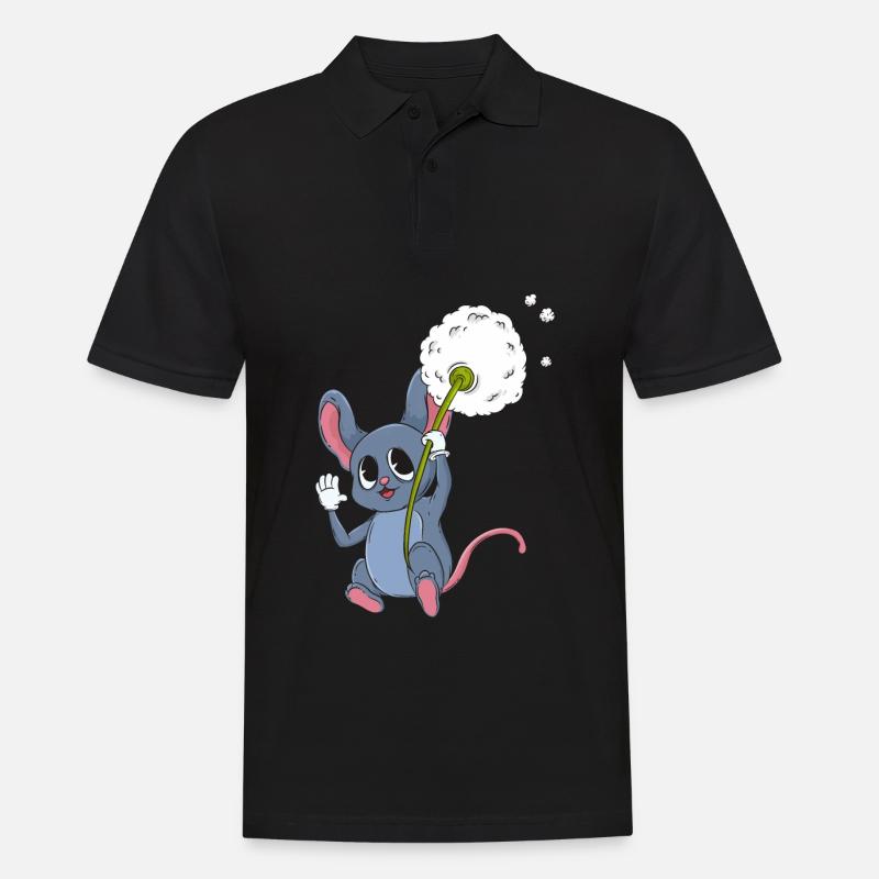 Maus mit Pusteblume - Männer Poloshirt - Schwarz