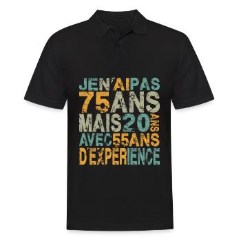 Je n'ai pas 75 ans, anniversaire 75 ans - Polo Homme - noir - Devant - Kai (181cm)