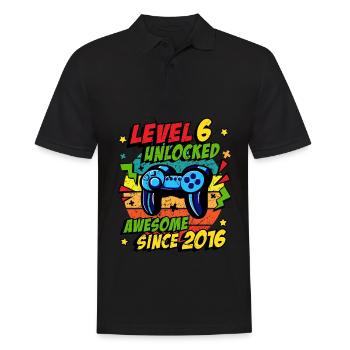 Level 6 Freigeschaltet 2016 Game 6. Geburtstag - Männer Poloshirt - Schwarz - Vorne - Kai (181cm)