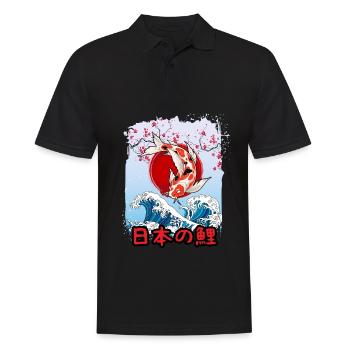 Pêcheur japonais de carpe koï - Polo Homme - noir - Devant - Kai (181cm)