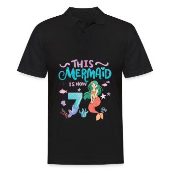 7. Geburtstag - Diese Meerjungfrau Ist 7 Jahr Alt - Männer Poloshirt - Schwarz - Vorne - Kai (181cm)