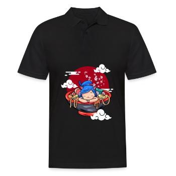 Lustige Schlafende Katze Ramen Niedliches Kätzchen - Männer Poloshirt - Schwarz - Vorne - Kai (181cm)