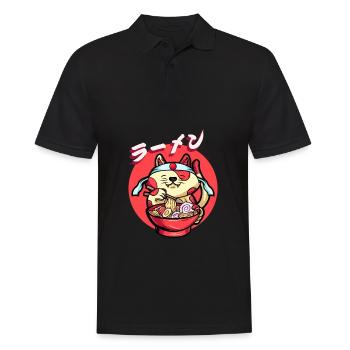 Lustige Katze Isst Ramen Niedliches Japanisches - Männer Poloshirt - Schwarz - Vorne - Kai (181cm)