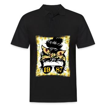 Tournesol Maman Née 1987 Anniversaire - Polo Homme - noir - Devant - Kai (181cm)