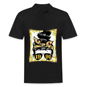 Tournesol Maman Née 1991 Anniversaire - Polo Homme - noir - Devant - Kai (181cm)