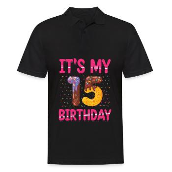 It's My 15th Birthday | Sprinkles Themed | - Men's Polo Shirt - black - Front - Kai (181cm)