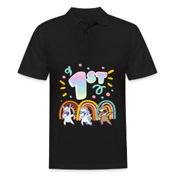 1st Birthday Dabbing Llama Unicorn Sloth | 1st - Männer Poloshirt - Schwarz - Vorne - Kai (181cm)