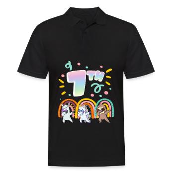 7th Birthday Dabbing Llama Einhorn Faultier | 7th - Männer Poloshirt - Schwarz - Vorne - Kai (181cm)