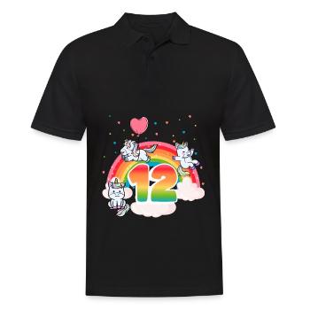 12th Birthday Rainbow Unicorn Theme - Men's Polo Shirt - black - Front - Kai (181cm)