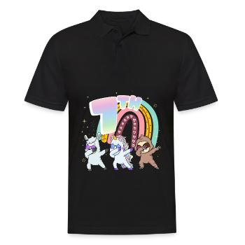 7th Birthday Dabbing Llama Einhorn Faultier | 7th - Männer Poloshirt - Schwarz - Vorne - Kai (181cm)