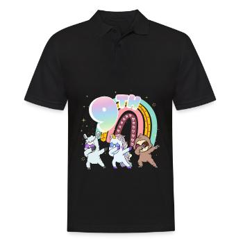 9ème anniversaire Dabbing Llama Licorne Paresseux | 9. - Polo Homme - noir - Devant - Kai (181cm)