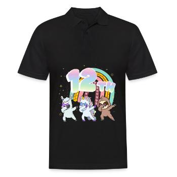 12. Geburtstag Dabbing Llama Einhorn Faultier | - Männer Poloshirt - Schwarz - Vorne - Kai (181cm)