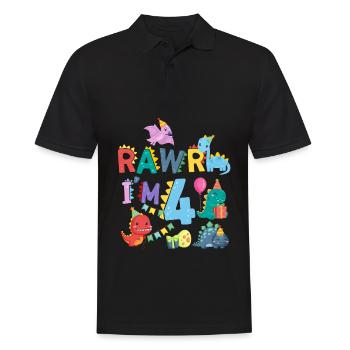 Rawr Ich Bin 4 | Rawr Dinosaurier | 4. Geburtstag - Männer Poloshirt - Schwarz - Vorne - Kai (181cm)