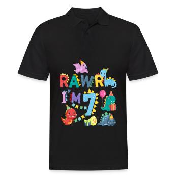 Rawr Ich Bin 7 | Rawr Dinosaurier | 7. Geburtstag - Männer Poloshirt - Schwarz - Vorne - Kai (181cm)