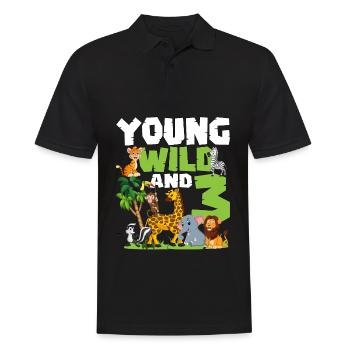 Jeune Sauvage et 3 | Safari Animal Thème Anniversaire - Polo Homme - noir - Devant - Kai (181cm)