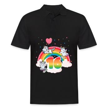 16th Birthday Rainbow Unicorn Theme - Men's Polo Shirt - black - Front - Kai (181cm)