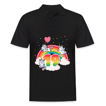19th Birthday Rainbow Unicorn Theme - Men's Polo Shirt - black - Front - Kai (181cm)