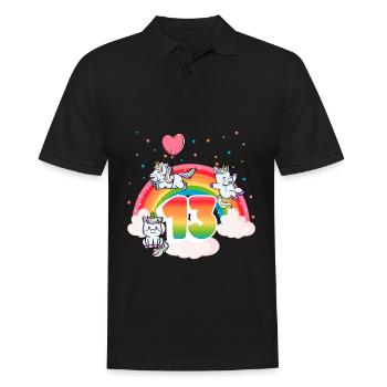 13th Birthday Rainbow Unicorn Theme - Men's Polo Shirt - black - Front - Kai (181cm)