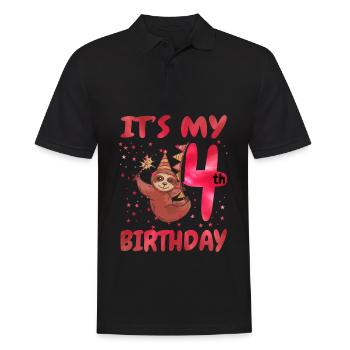 4th Birthday Cute Sloth Party Hat - Men's Polo Shirt - black - Front - Kai (181cm)