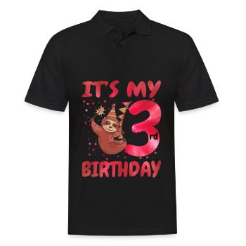 3rd Birthday Cute Sloth Party Hut Themed Birthday - Men's Polo Shirt - black - Front - Kai (181cm)