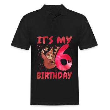 6th Birthday Cute Sloth Party Hat - Men's Polo Shirt - black - Front - Kai (181cm)