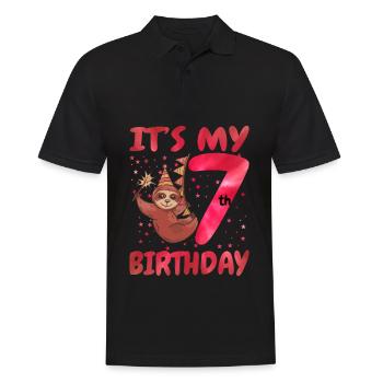7th Birthday Cute Sloth Party Hut Themed Birthday - Men's Polo Shirt - black - Front - Kai (181cm)